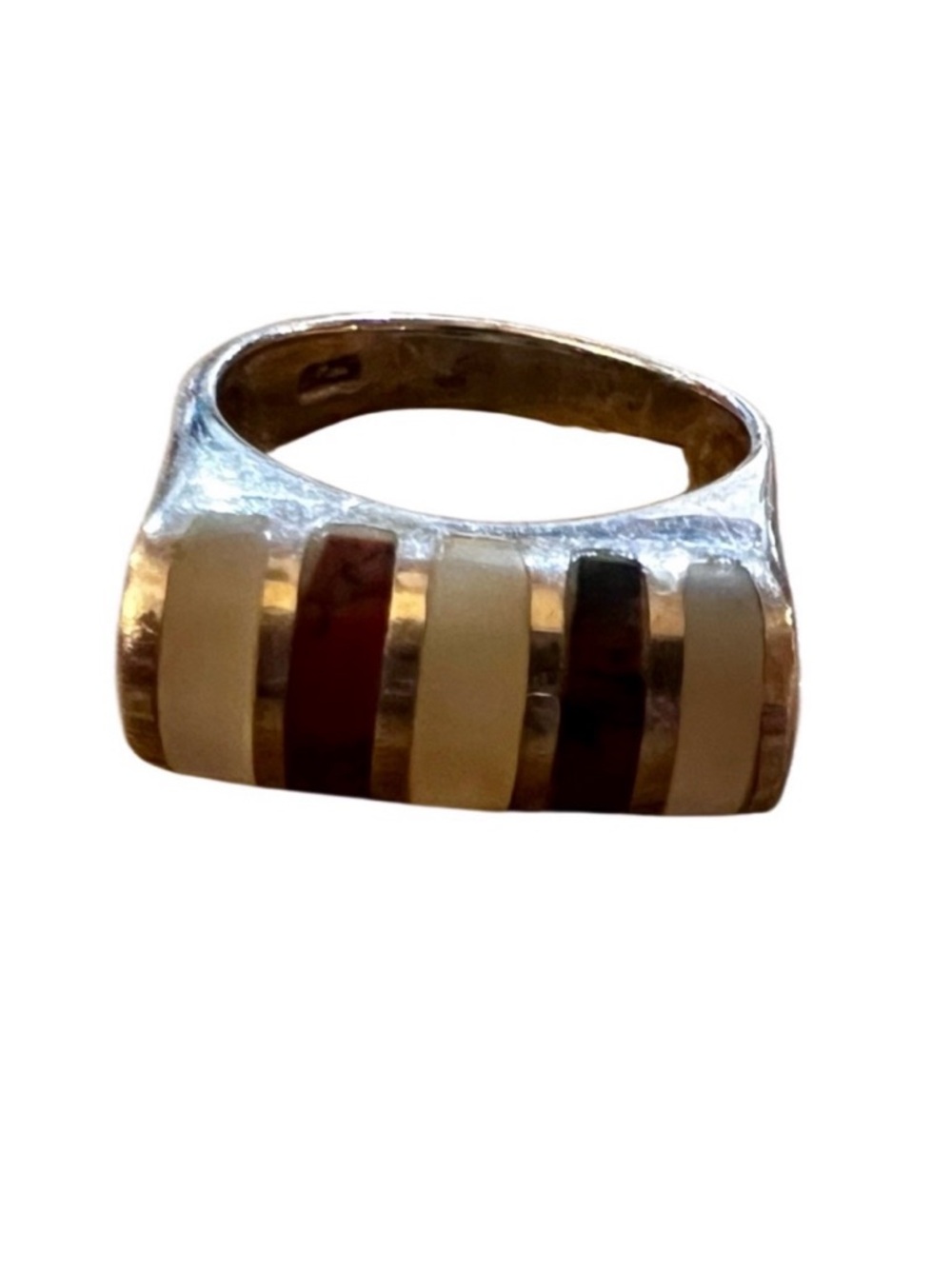 Silver Ring with MoP & Red Coral or Jasper Inlay